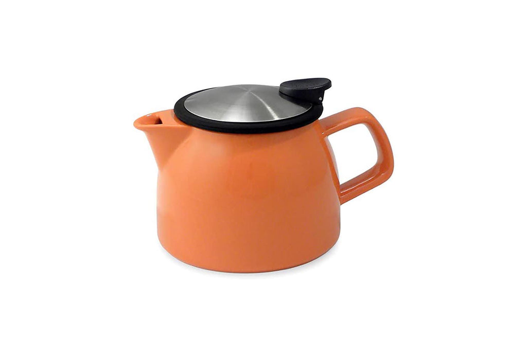 Bell Ceramic Teapot with Basket Infuser 16 oz (Orange)