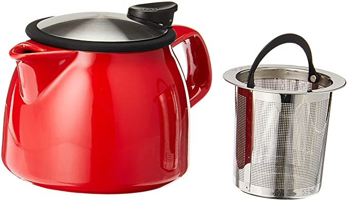 Bell Ceramic Teapot with Basket Infuser 16 oz (Red)